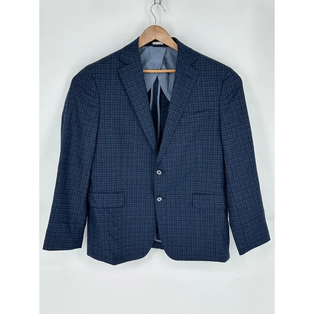 Joseph Abboud Blazer Mens 42R Blue Plaid Wool Sport Coat Lanificio di Pray Y7